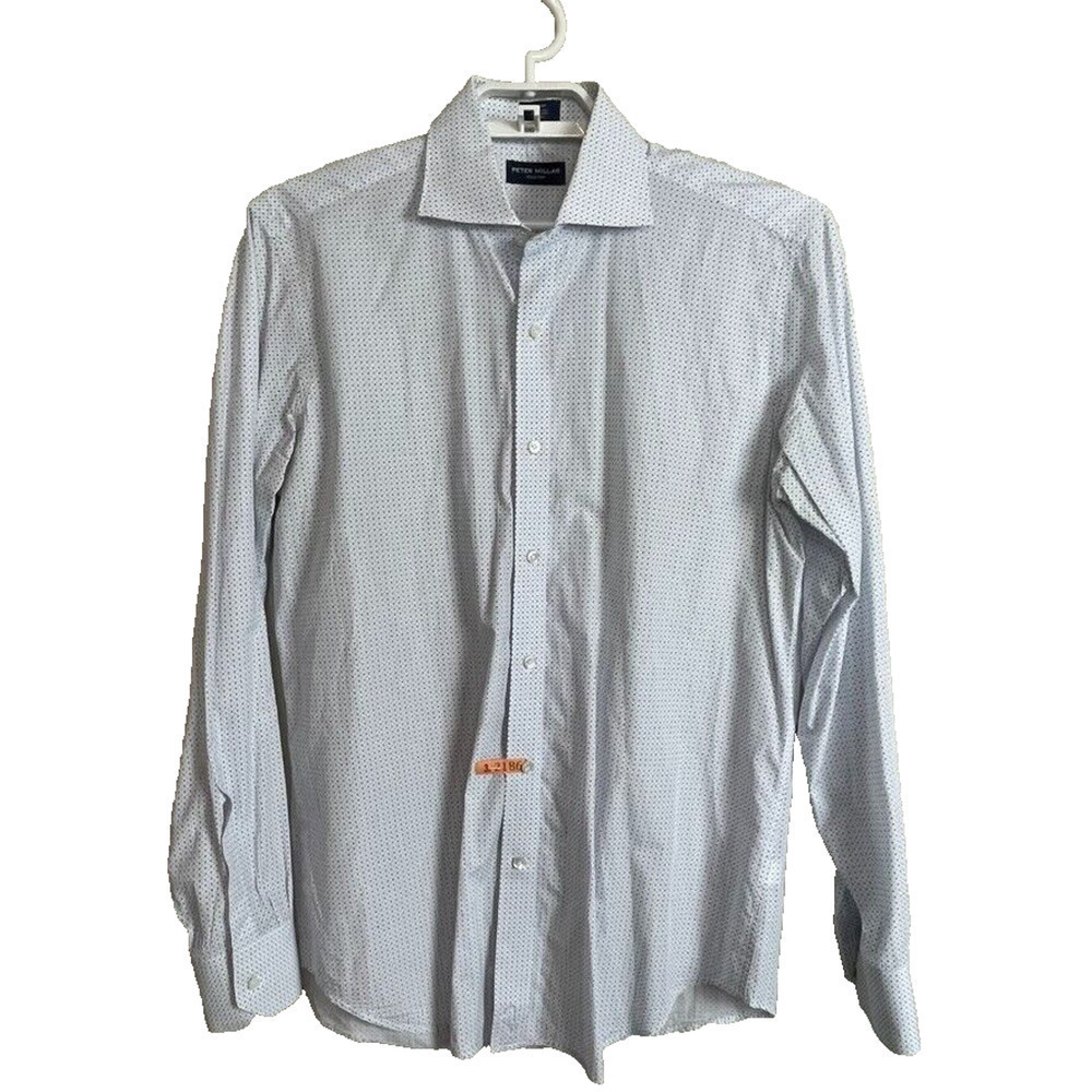 Peter Millar Collection Men's Size M Button Up Long Sleeve Shirt White Blue